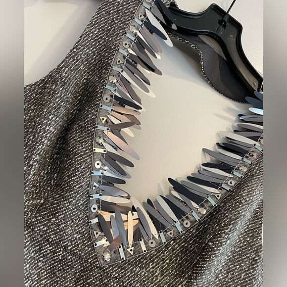EUC ANNA SUI GRAY TWEED SEQUIN MINI DRESS S - Picture 3 of 9